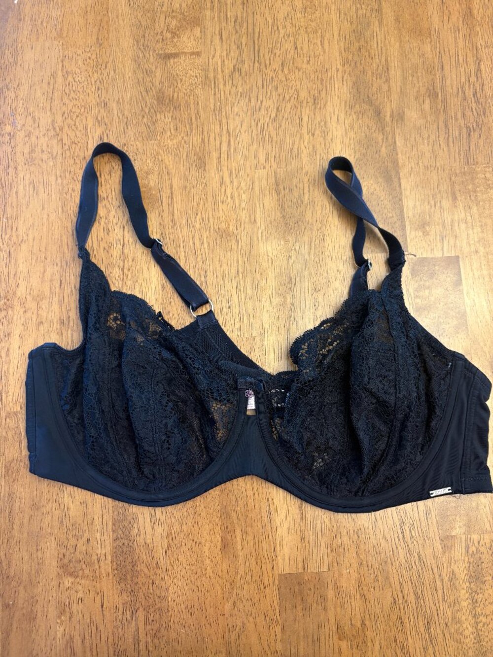 La Vie en Rose Black Lace Unpadded Underwire Bra 42DD Boudoir Lingerie Sexy